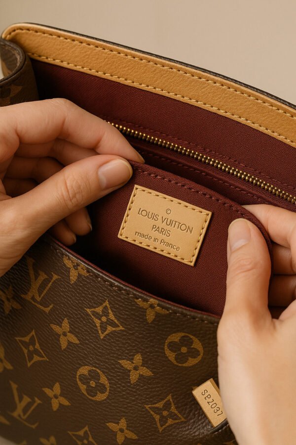 Cliente segura bolsa de luxo original comprada em brechó de luxo online confiável"