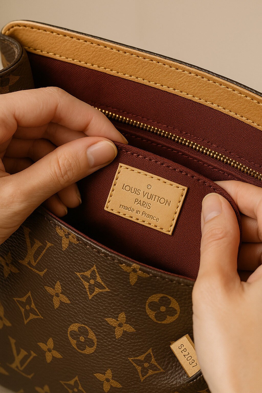Cliente segura bolsa de luxo original comprada em brechó de luxo online confiável"